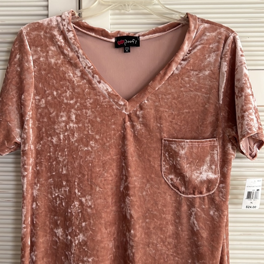 POOF! Crushed Velvet Short Sleeve Tunic Dress - Picture 3 of 7
